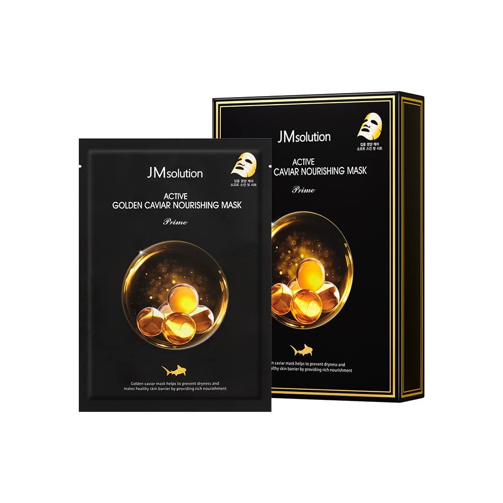 JMsolution Active Golden Caviar Mask Prime (10 Sheets) | [3.5 Billion Sold] K-Beauty Face Mask with Gold & Caviar for Deep Nutrition & Elasticity | Anti-Aging & Revitalizing Sheet Mask