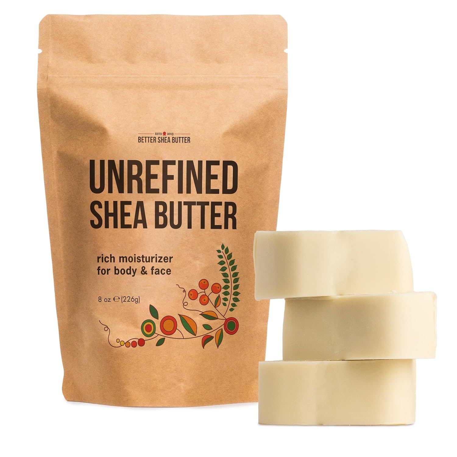 Raw Shea Butter – 100% Pure Unrefined African Shea Butter with Natural Smoky Scent | Deep Moisturizer for Dry Skin, Hair & Scalp | DIY Body Butter, Lip Balm & Soap Base (8 oz Block)