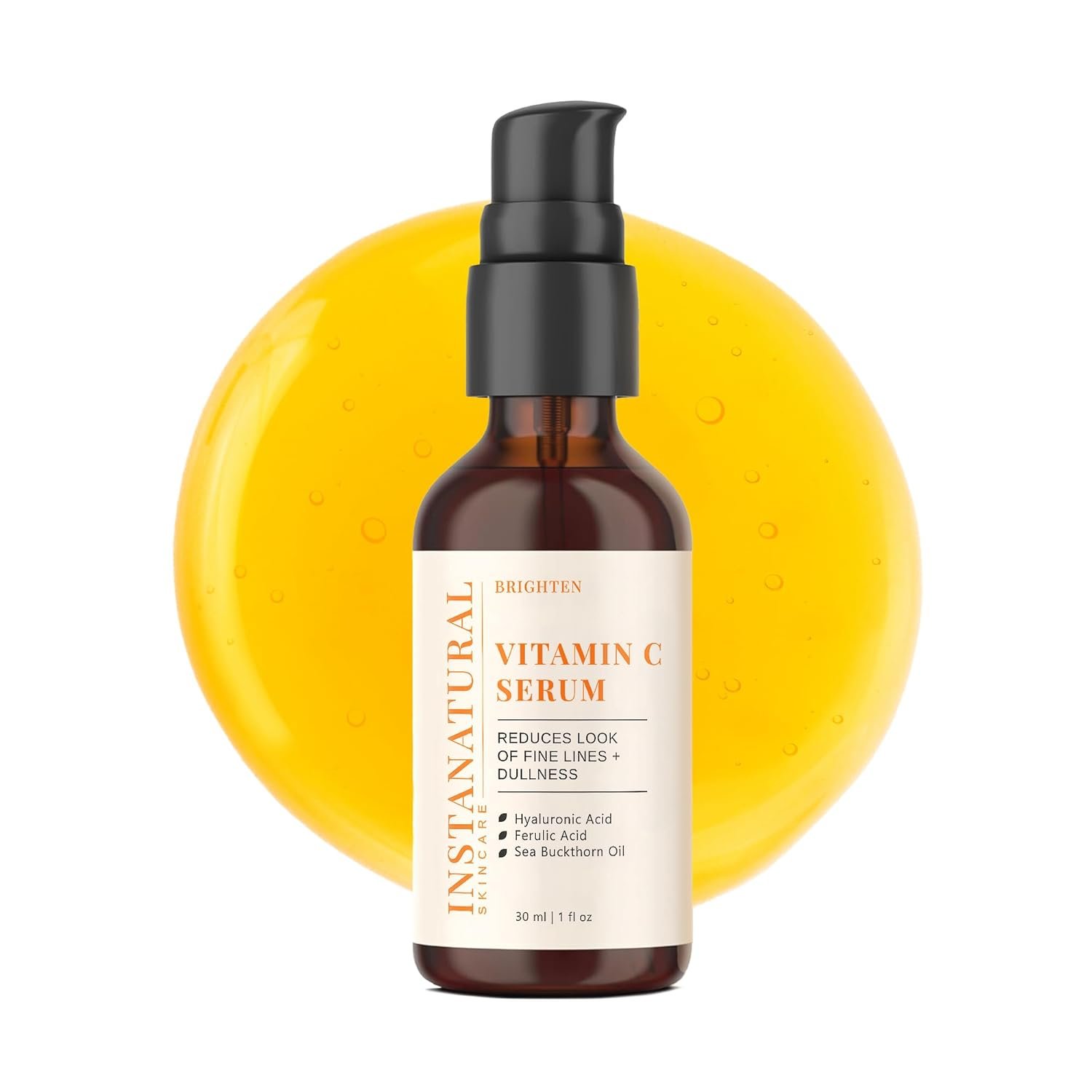 InstaNatural Vitamin C Face Serum, Brightens, Hydrates and Reduces Signs of Aging, with Vitamin C, Hyaluronic and Ferulic Acid, 1 FL Oz