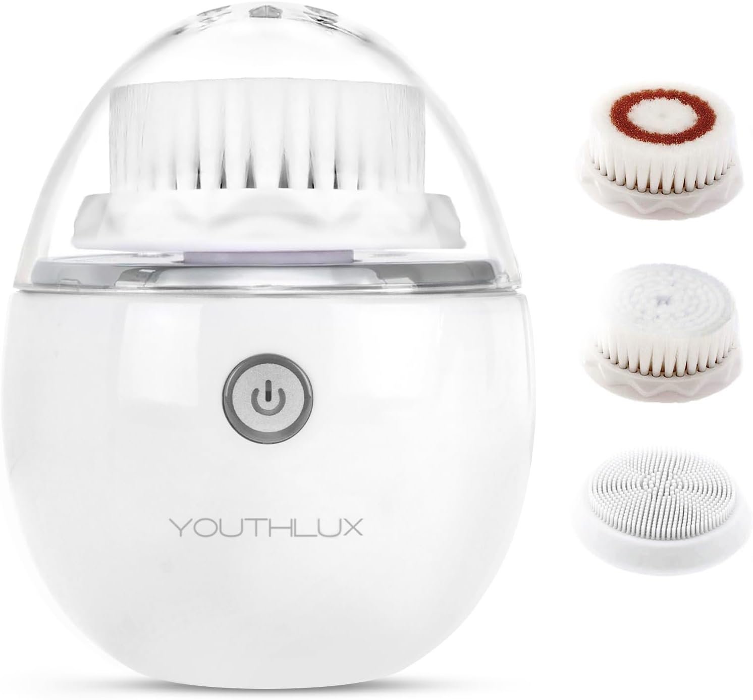 Pure Radiance, Vibrating Facial Cleansing Brush, Electric Face Scrubber, 3 Modes, 3 Brush Heads (2 Bristle,1 Silicone), Waterproof, Rechargeable, Smart Timer, Exfoliating, Massage (Silver)