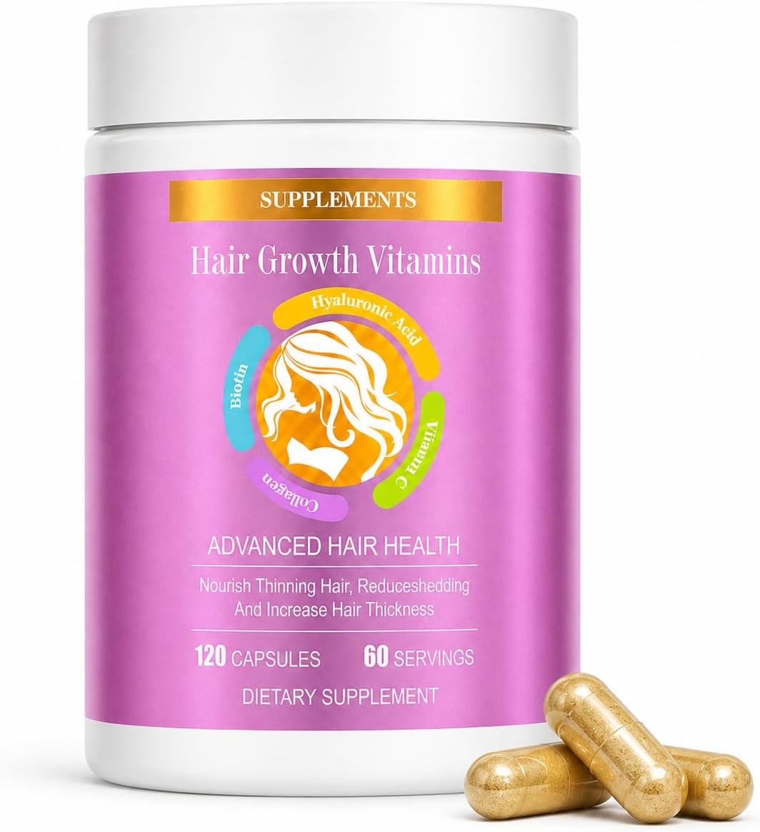 ZYXN Biotin | Collagen | Hyaluronic Acid Supplement, Clinically Proven Hair Growth Support, Skin and Nails, 25000 mcg Vitamins B2, B3, B6 & B7 + B1 & Keratin Women & Men (120 Count (Pack of 1))