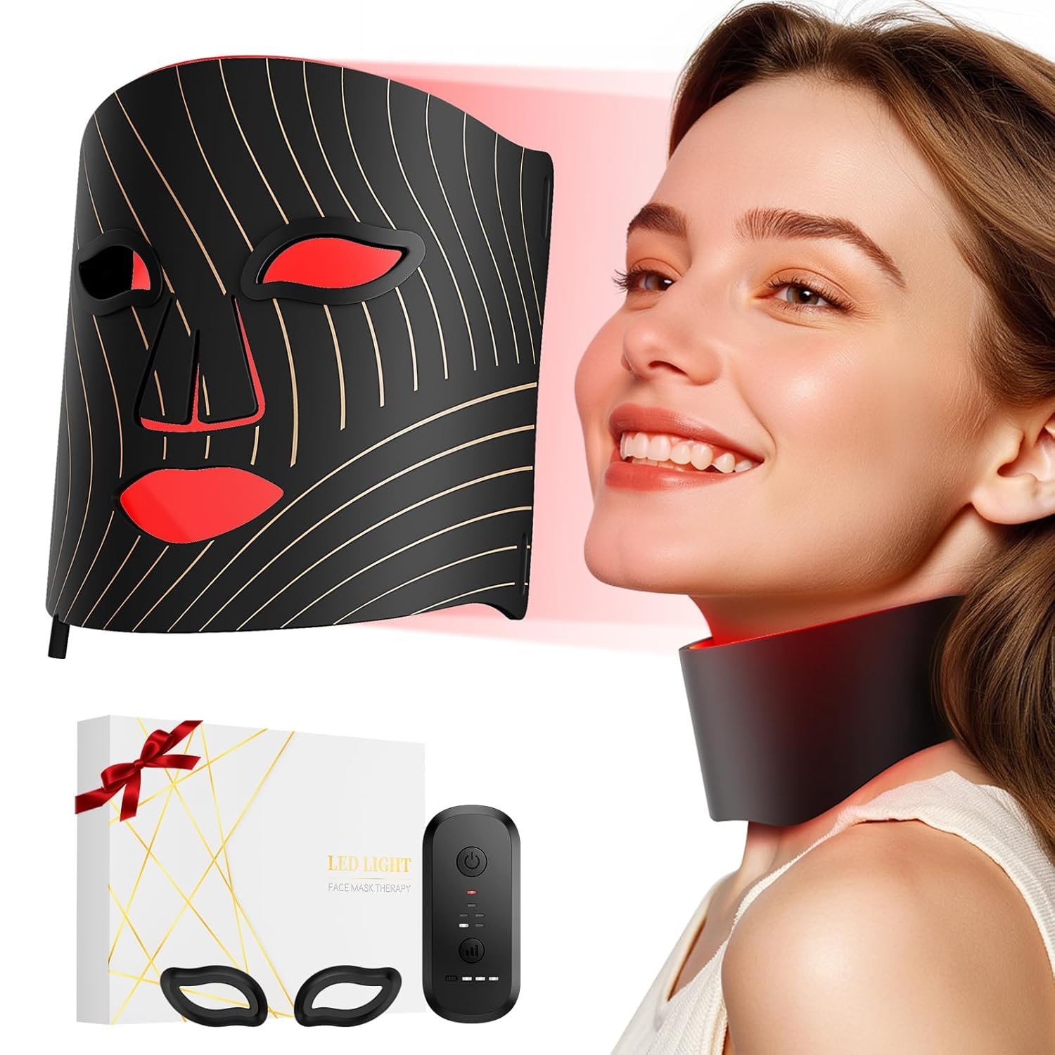 ONLUKY Red Light Therapy Mask for Face,LED Face Mask Light Therapy,USB C Rechargeable,Infrared Light Therapy Mask for Home Working Travel Yoga Sleep