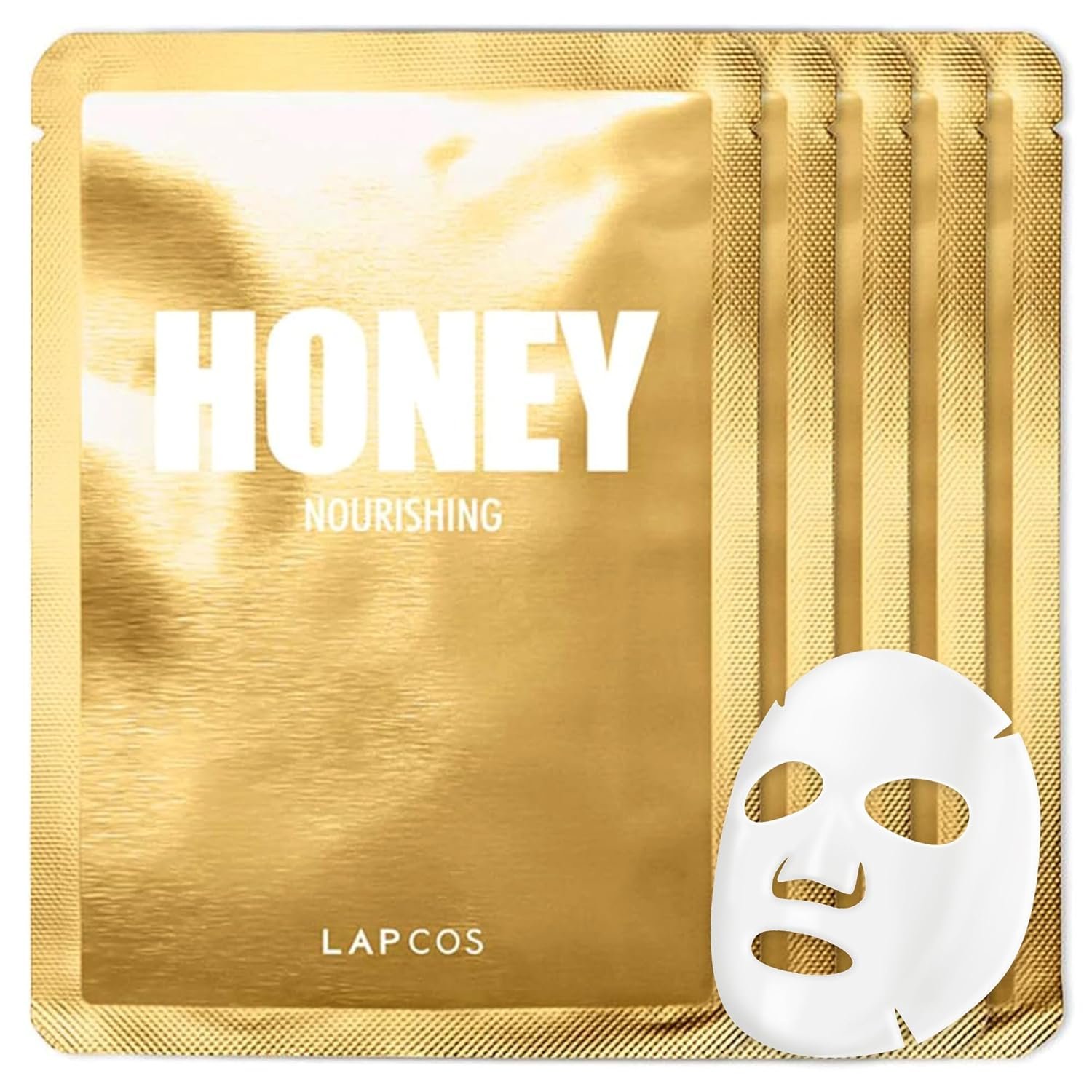 LAPCOS Honey Sheet Mask - Nourishing & Hydrating Face Masks with Hyaluronic Acid to Hydrate and Tighten Dry Skin - Highly Breathable Lyocell Sheet - Korean Skin Care Beauty Favorite (Pack of 5)